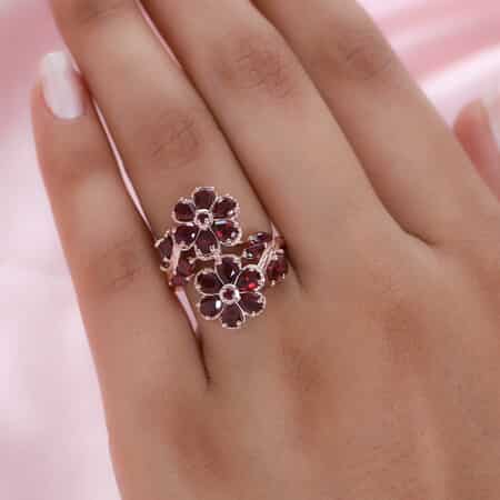 American Arizona Anthill Garnet Bypass Floral Ring in Vermeil Rose Gold Over Sterling Silver 3.15 ctw image number 2