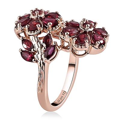 Anthill Garnet Bypass Floral Ring in Vermeil Rose Gold Over Sterling Silver (Size 10.0) 3.15 ctw