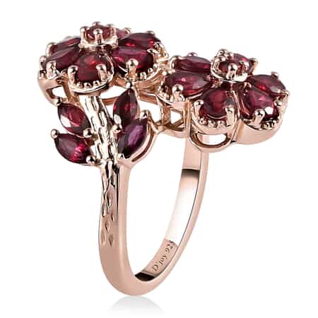 American Arizona Anthill Garnet Bypass Floral Ring in Vermeil Rose Gold Over Sterling Silver 3.15 ctw image number 3