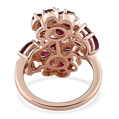 Anthill Garnet Bypass Floral Ring in Vermeil Rose Gold Over Sterling Silver (Size 10.0) 3.15 ctw