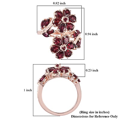 Anthill Garnet Bypass Floral Ring in Vermeil Rose Gold Over Sterling Silver (Size 10.0) 3.15 ctw