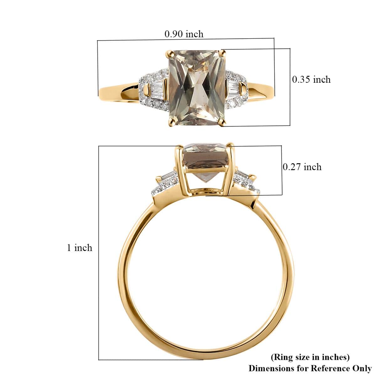 Luxoro 10K Yellow Gold Radiant Cut AAA Turkizite and Diamond Ring (Size 6.0) 2 Grams 1.65 ctw image number 5