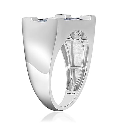 Luxoro 10K White Gold Blue and White Diamond Men's Ring (Size 10.0) 8.40 Grams 2.50 ctw