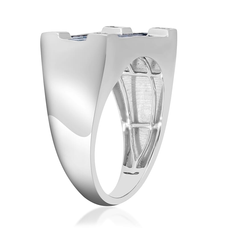 Luxoro 10K White Gold Blue and White Diamond Men's Ring (Size 10.0) 8.40 Grams 2.50 ctw
