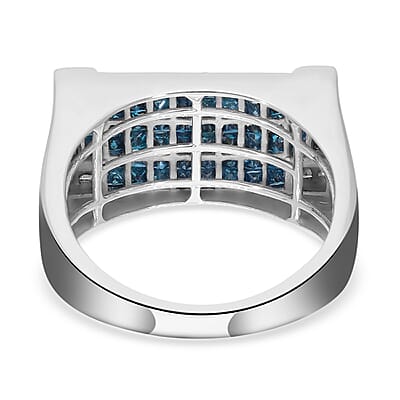 Luxoro 10K White Gold Blue and White Diamond Men's Ring (Size 10.0) 8.40 Grams 2.50 ctw