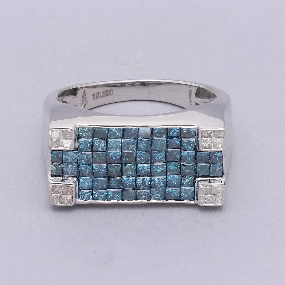 LUXORO 10K White Gold Blue Diamond and White Diamond Ring (Size 10.0) 7.90 Grams 2.50 ctw image number 1