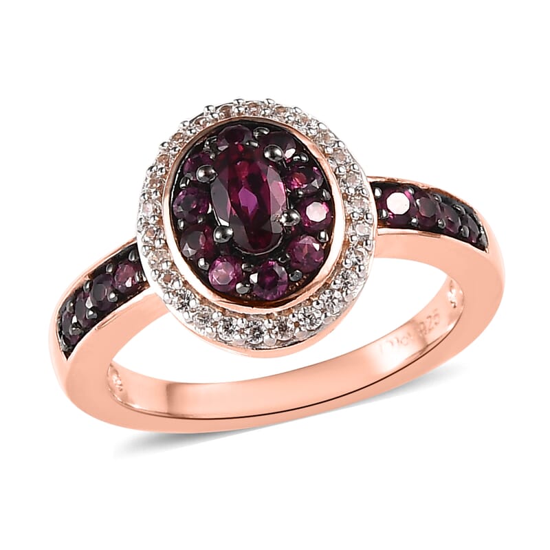 Anthill Garnet and White Zircon Ring in Vermeil Rose Gold Over Sterling Silver (Size 5.0) 0.90 ctw