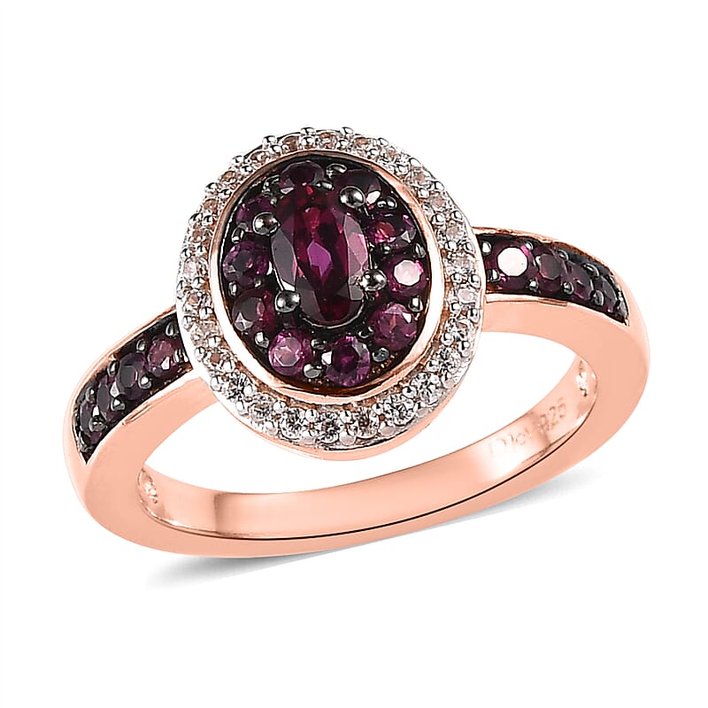 Anthill Garnet and White Zircon Ring in Vermeil Rose Gold Over Sterling Silver (Size 5.0) 0.90 ctw