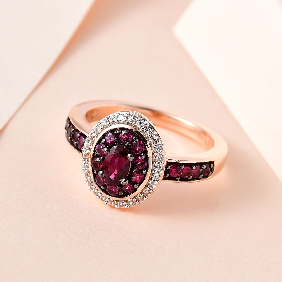 Anthill Garnet and White Zircon Ring in Vermeil Rose Gold Over Sterling Silver 0.90 ctw image number 1