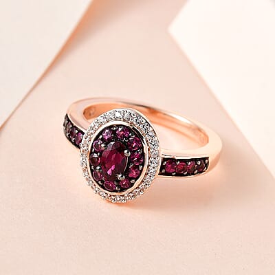Anthill Garnet and White Zircon Ring in Vermeil Rose Gold Over Sterling Silver (Size 5.0) 0.90 ctw
