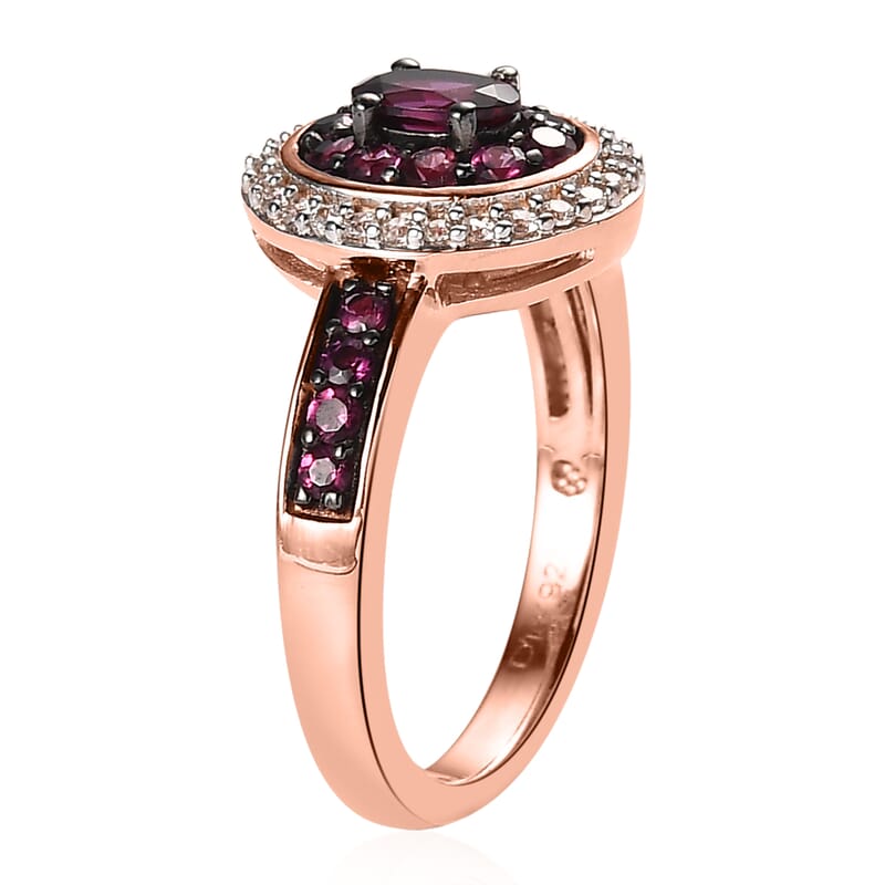 Anthill Garnet and White Zircon Ring in Vermeil Rose Gold Over Sterling Silver (Size 5.0) 0.90 ctw