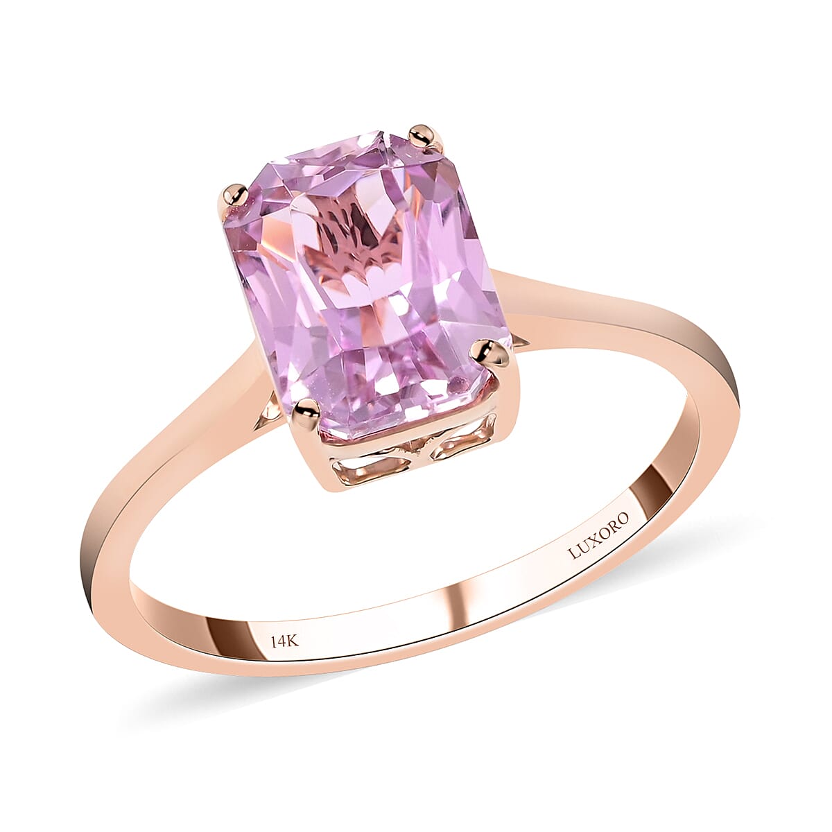 Certified LUXORO 14K Rose Gold AAA Martha Rocha Kunzite Solitaire Ring 3.00 ctw image number 0