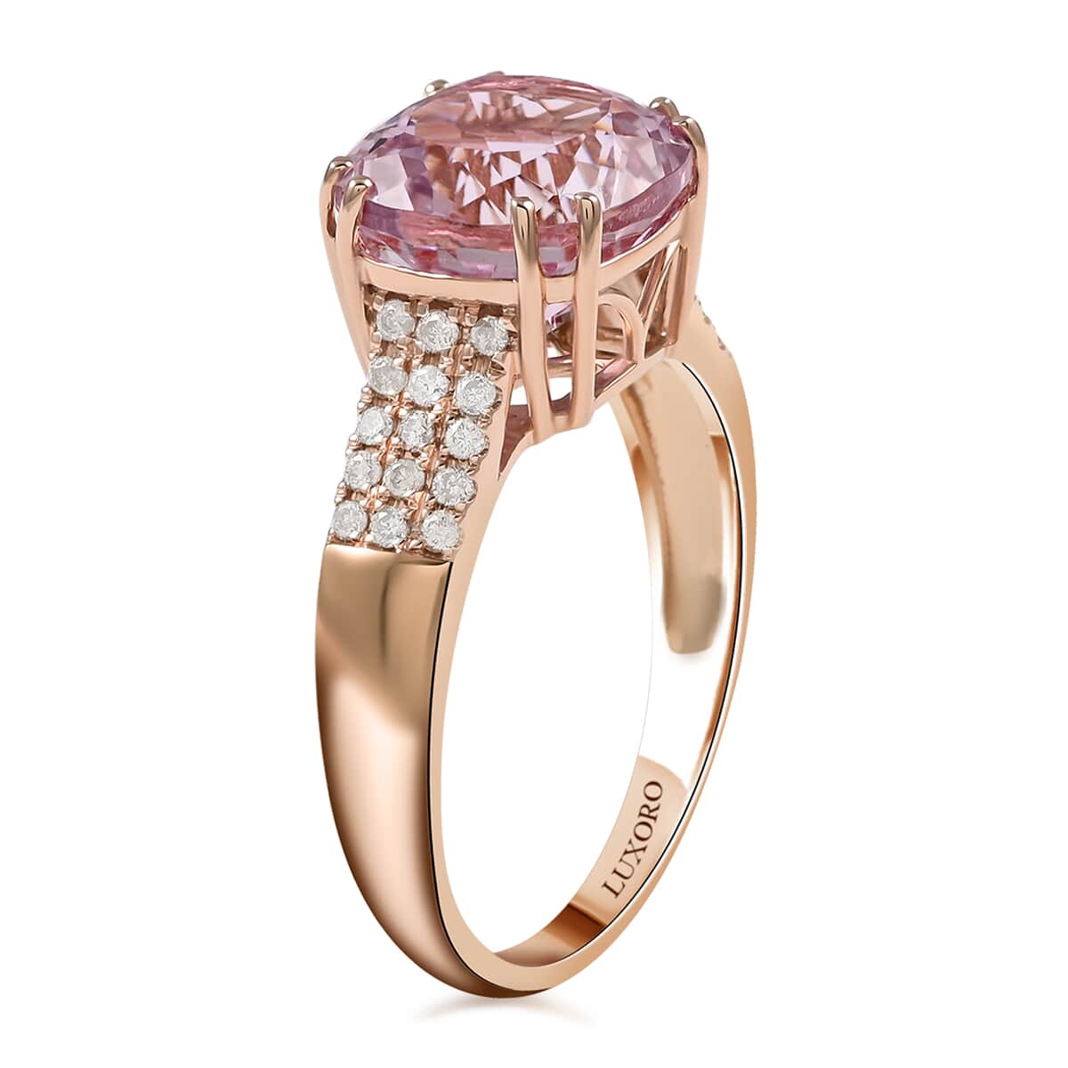 Certified & Appraised Luxoro AAA Martha Rocha Kunzite and G-H I1 Diamond 5.70 ctw Ring in 14K Rose Gold (Size 7.0) 3.45 Grams image number 3