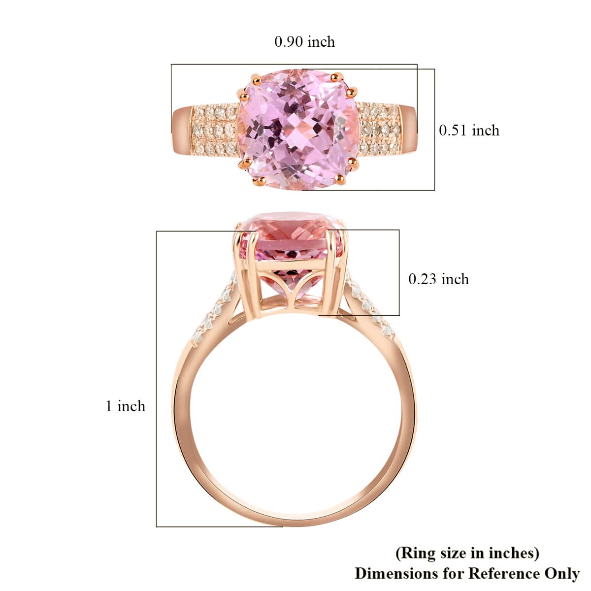 Certified & Appraised Luxoro AAA Martha Rocha Kunzite and G-H I1 Diamond 5.70 ctw Ring in 14K Rose Gold (Size 7.0) 3.45 Grams image number 5