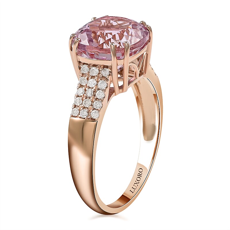 Certified & Appraised Luxoro AAA Martha Rocha Kunzite and G-H I1 Diamond 5.70 ctw Ring in 14K Rose Gold (Size 8.0) 3.45 Grams