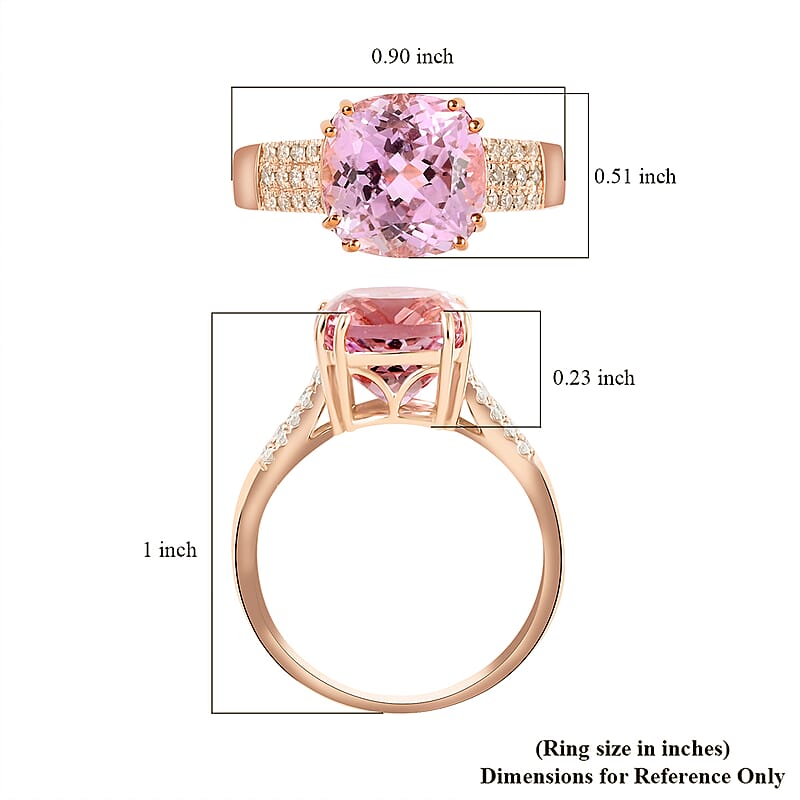 Certified & Appraised Luxoro AAA Martha Rocha Kunzite and G-H I1 Diamond 5.70 ctw Ring in 14K Rose Gold (Size 8.0) 3.45 Grams