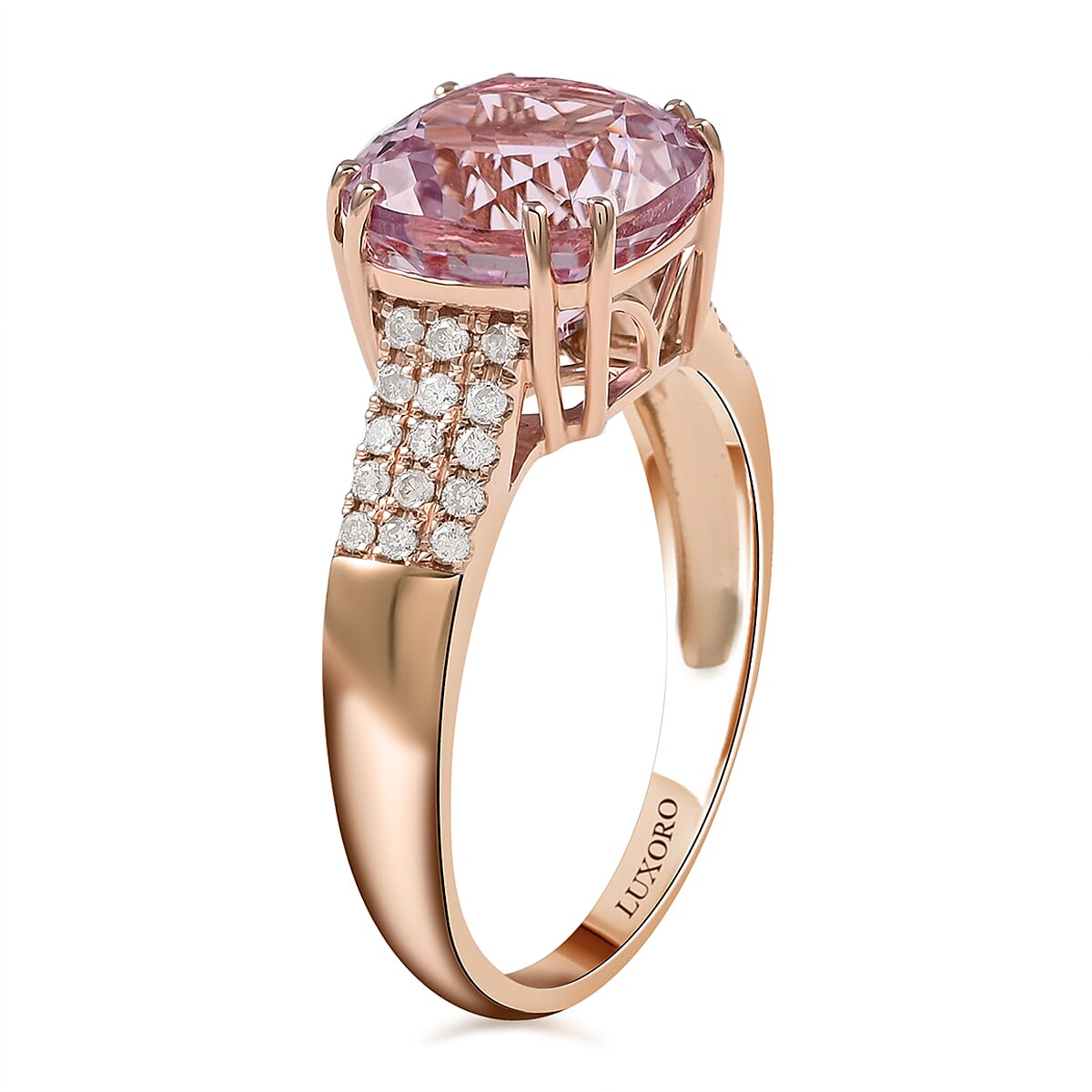 Certified & Appraised Luxoro AAA Martha Rocha Kunzite and G-H I1 Diamond 5.70 ctw Ring in 14K Rose Gold (Size 9.0) 3.45 Grams image number 3
