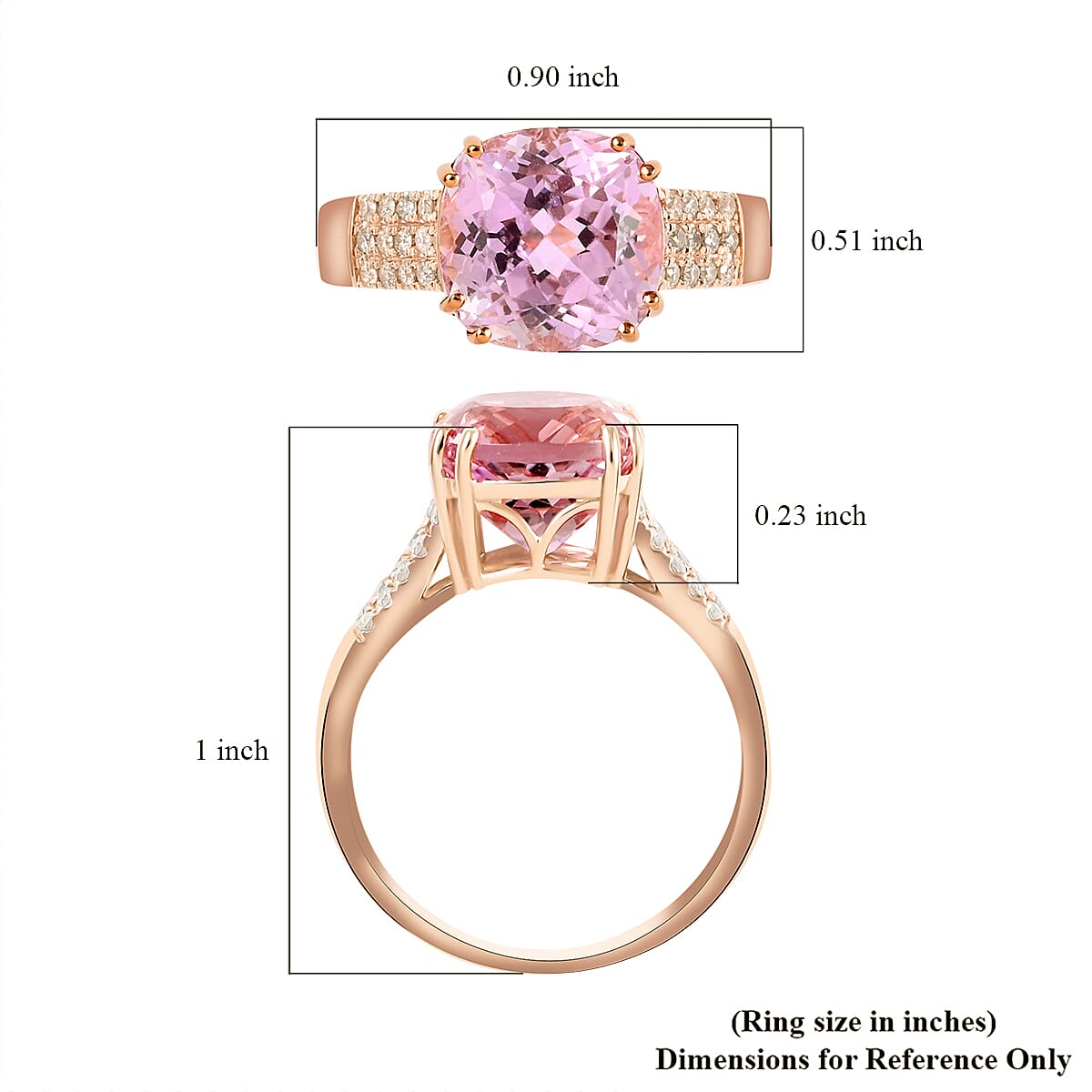 Certified & Appraised Luxoro AAA Martha Rocha Kunzite and G-H I1 Diamond 5.70 ctw Ring in 14K Rose Gold (Size 9.0) 3.45 Grams image number 5