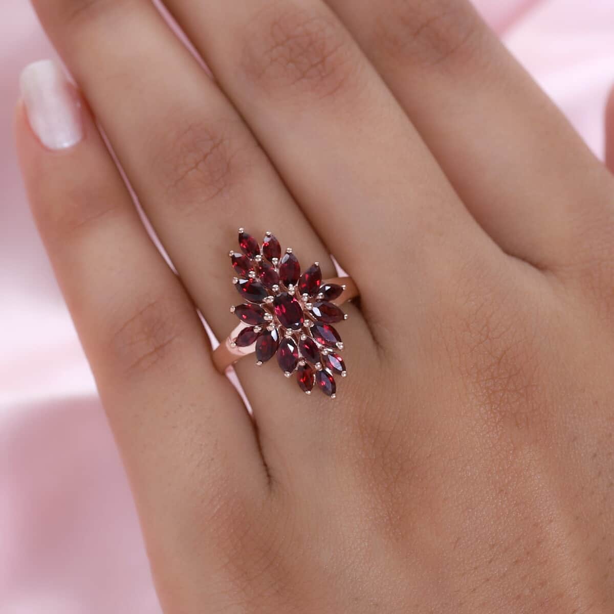 American Arizona Anthill Garnet Elongated Ring in Vermeil Rose Gold Over Sterling Silver 2.65 ctw image number 2