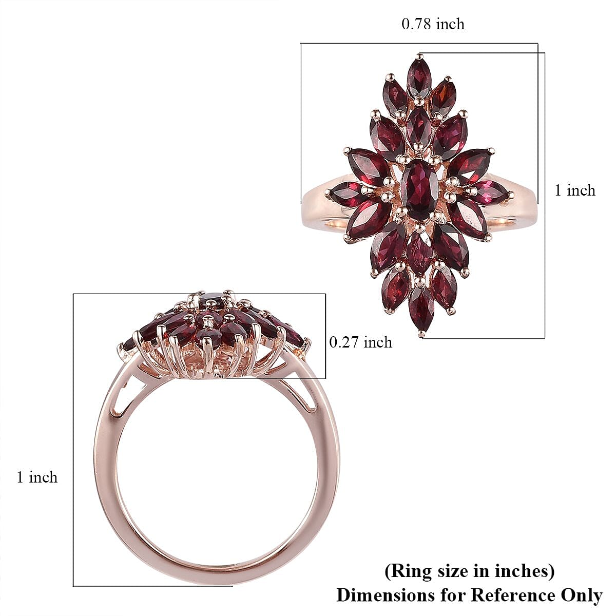 Anthill Garnet Elongated Ring in Vermeil Rose Gold Over Sterling Silver (Size 10.0) 2.65 ctw