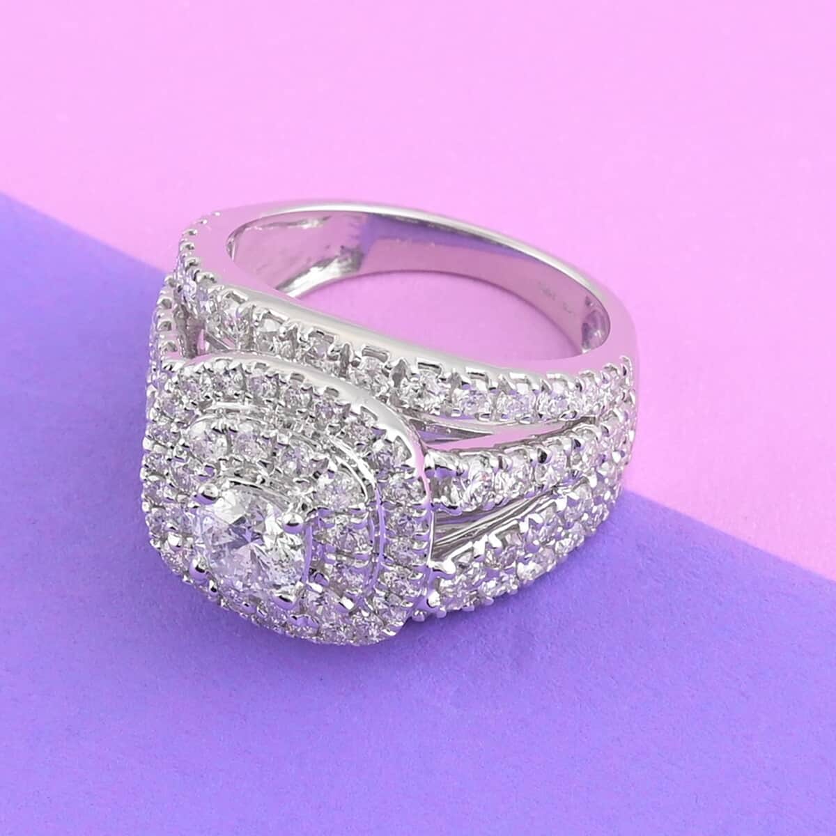 NY Closeout 14K White Gold G-H I1 Diamond Halo Multi Band Ring (Size 7.0) 9.40 Grams 3.00 ctw (Del. in 10-15 Days) image number 1