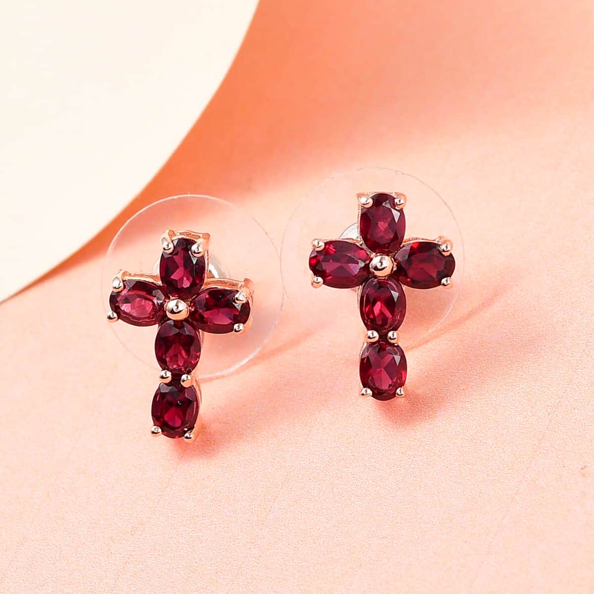 Anthill Garnet Cross Earrings in Vermeil Rose Gold Over Sterling Silver 2.00 ctw image number 1