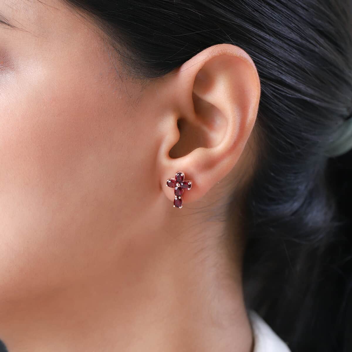 Anthill Garnet Cross Earrings in Vermeil Rose Gold Over Sterling Silver 2.00 ctw image number 2