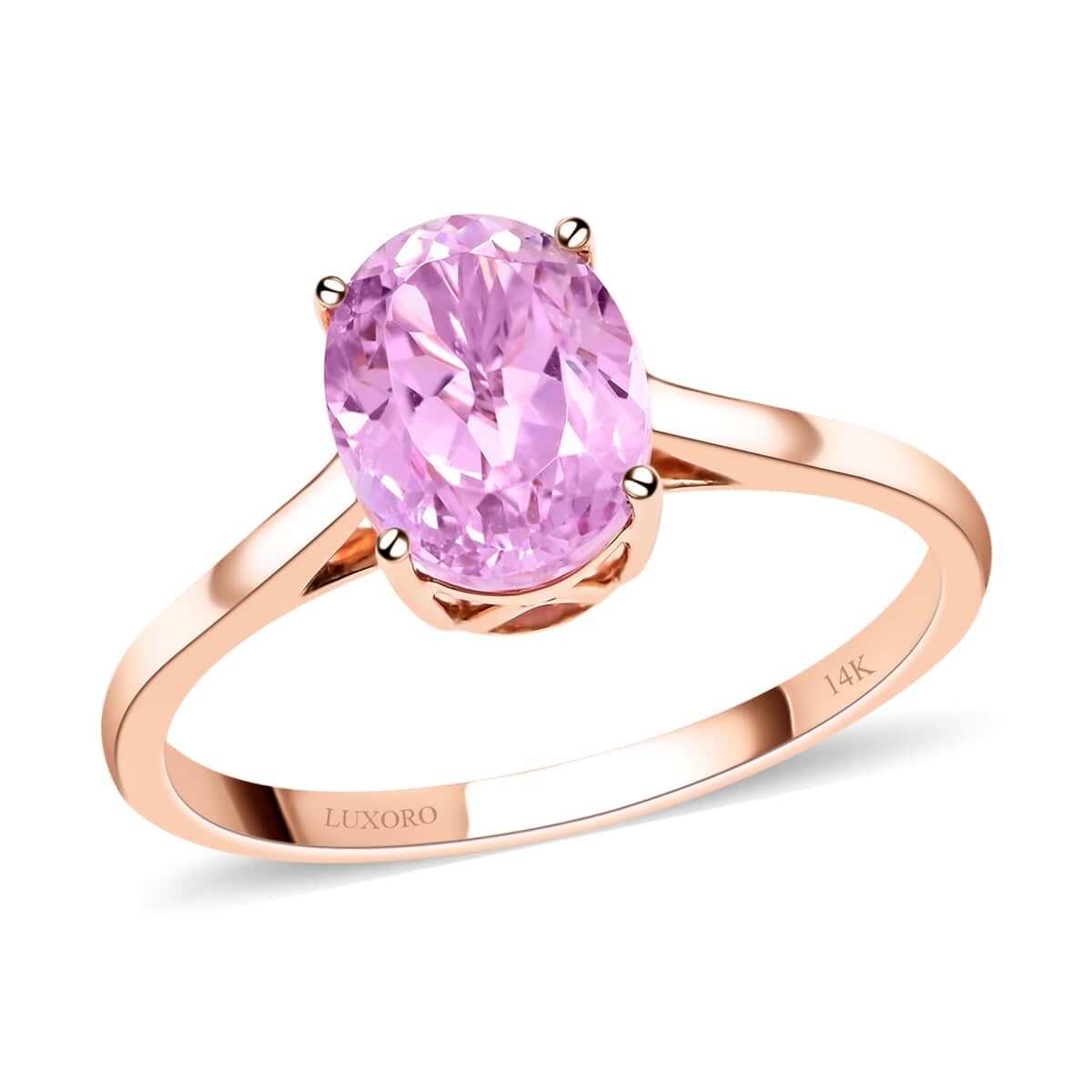 Certified & Appraised LUXORO 14K Rose Gold AAA Martha Rocha Kunzite Solitaire Ring 2.70 ctw image number 0