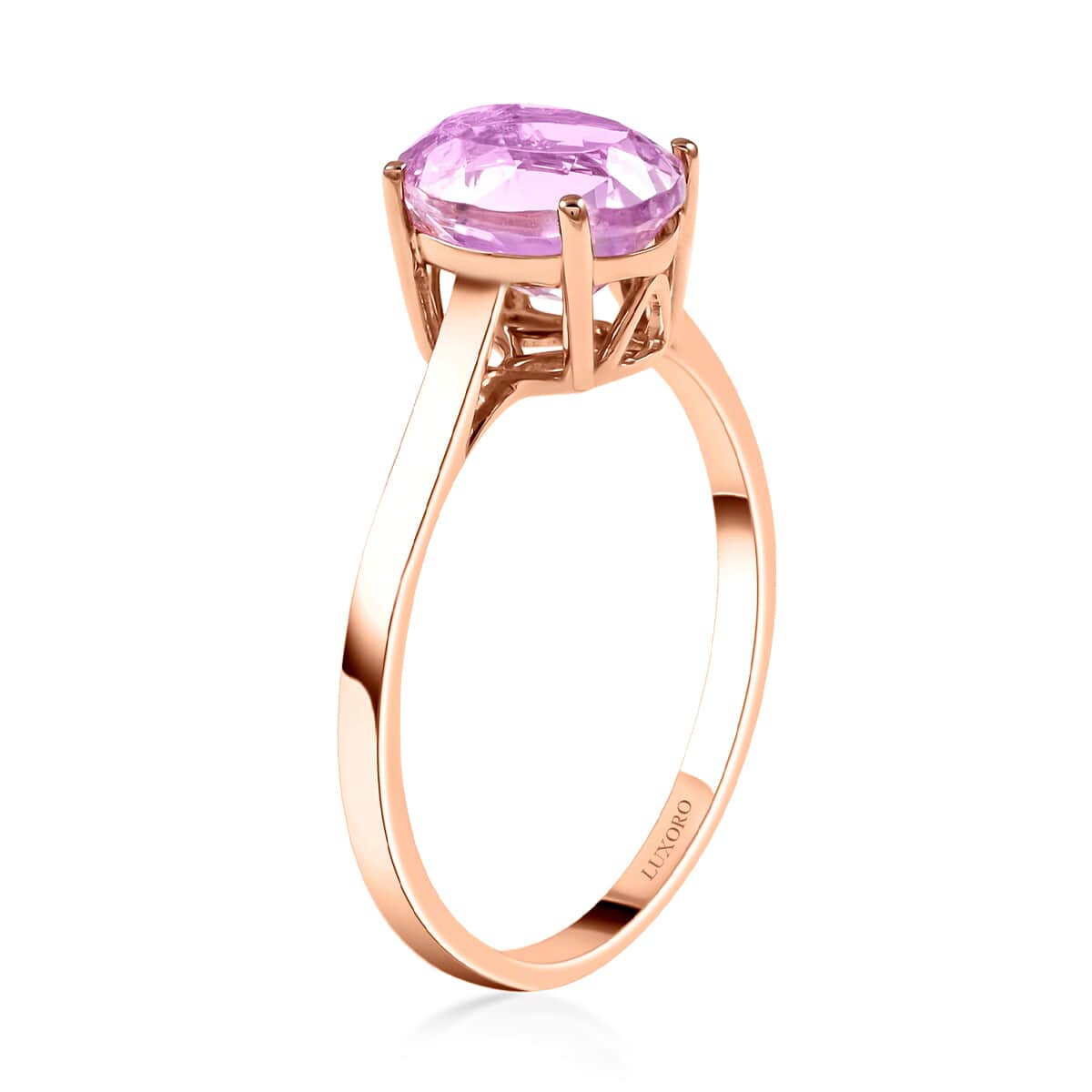 Certified & Appraised LUXORO 14K Rose Gold AAA Martha Rocha Kunzite Solitaire Ring 2.70 ctw image number 3