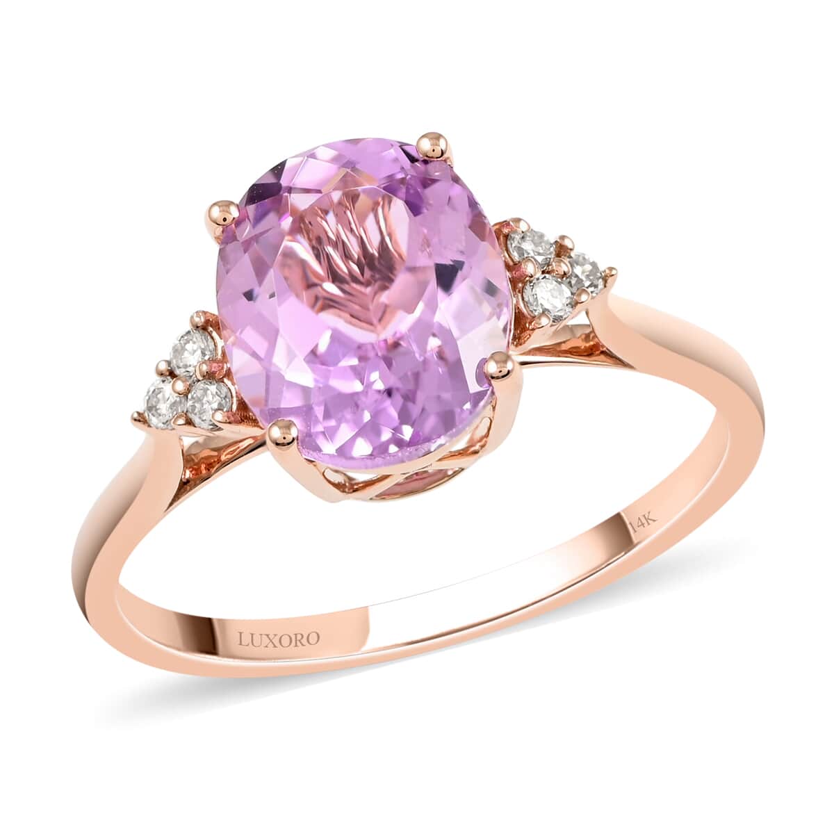 Certified & Appraised Luxoro 14K Rose Gold AAA Martha Rocha Kunzite and G-H I1 Diamond Ring (Size 6.0) 3.45 ctw image number 0
