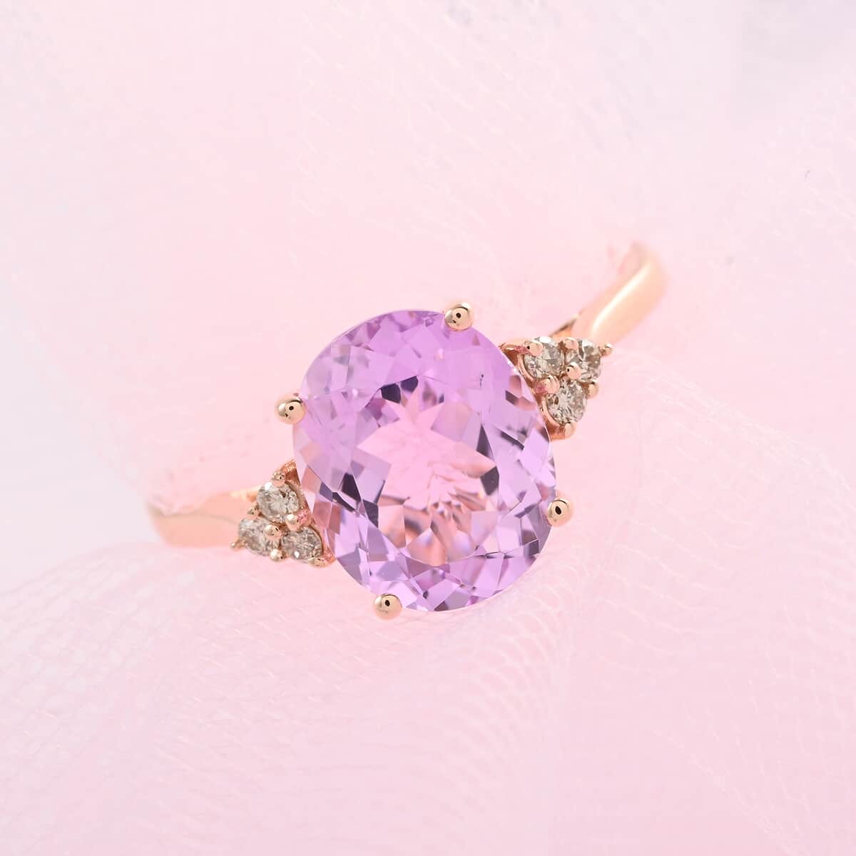 Certified & Appraised Luxoro 14K Rose Gold AAA Martha Rocha Kunzite and G-H I1 Diamond Ring (Size 6.0) 3.45 ctw image number 1