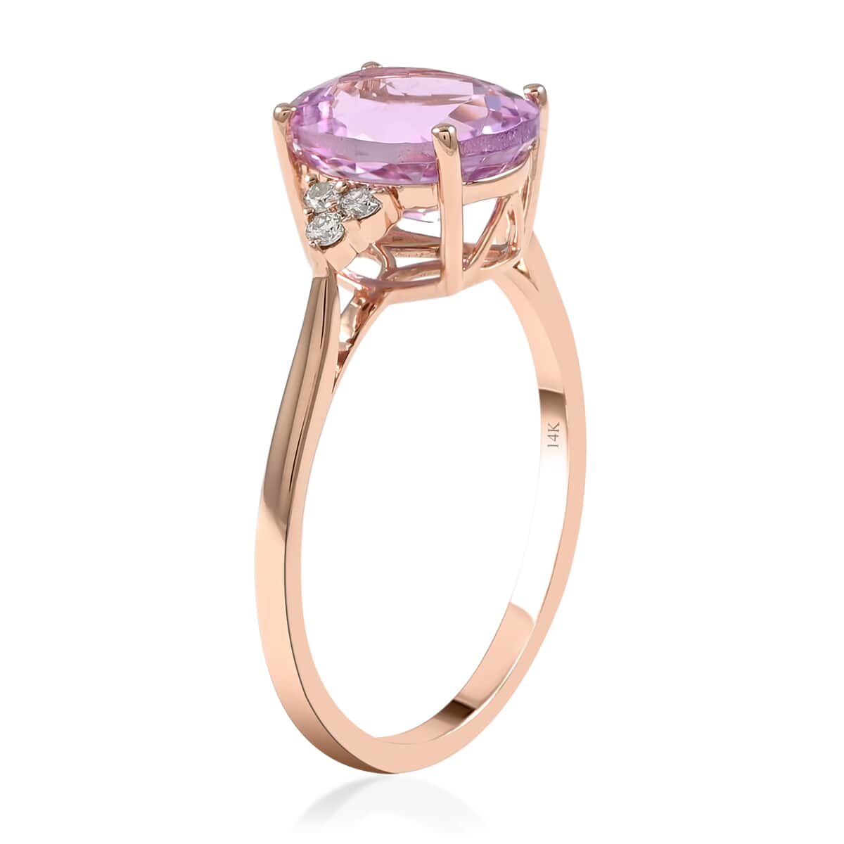 Certified & Appraised Luxoro 14K Rose Gold AAA Martha Rocha Kunzite and G-H I1 Diamond Ring (Size 6.0) 3.45 ctw image number 3