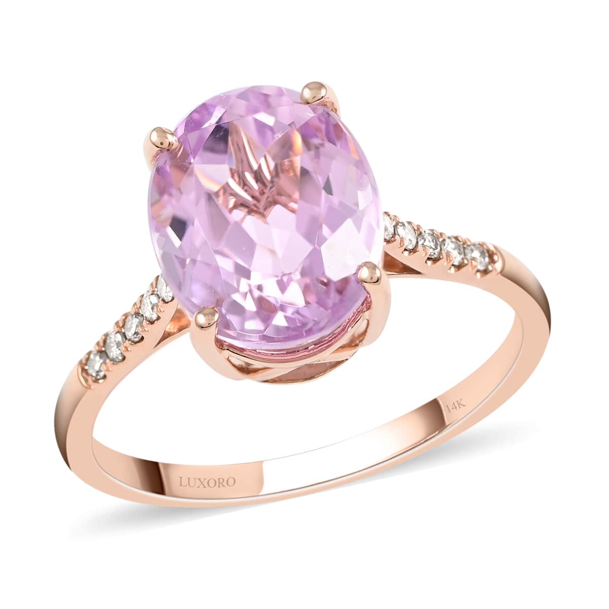 Certified & Appraised LUXORO 14K Rose Gold AAA Martha Rocha Kunzite, Diamond (G-H, I1) Ring (Size 6.0) 4.70 ctw image number 0