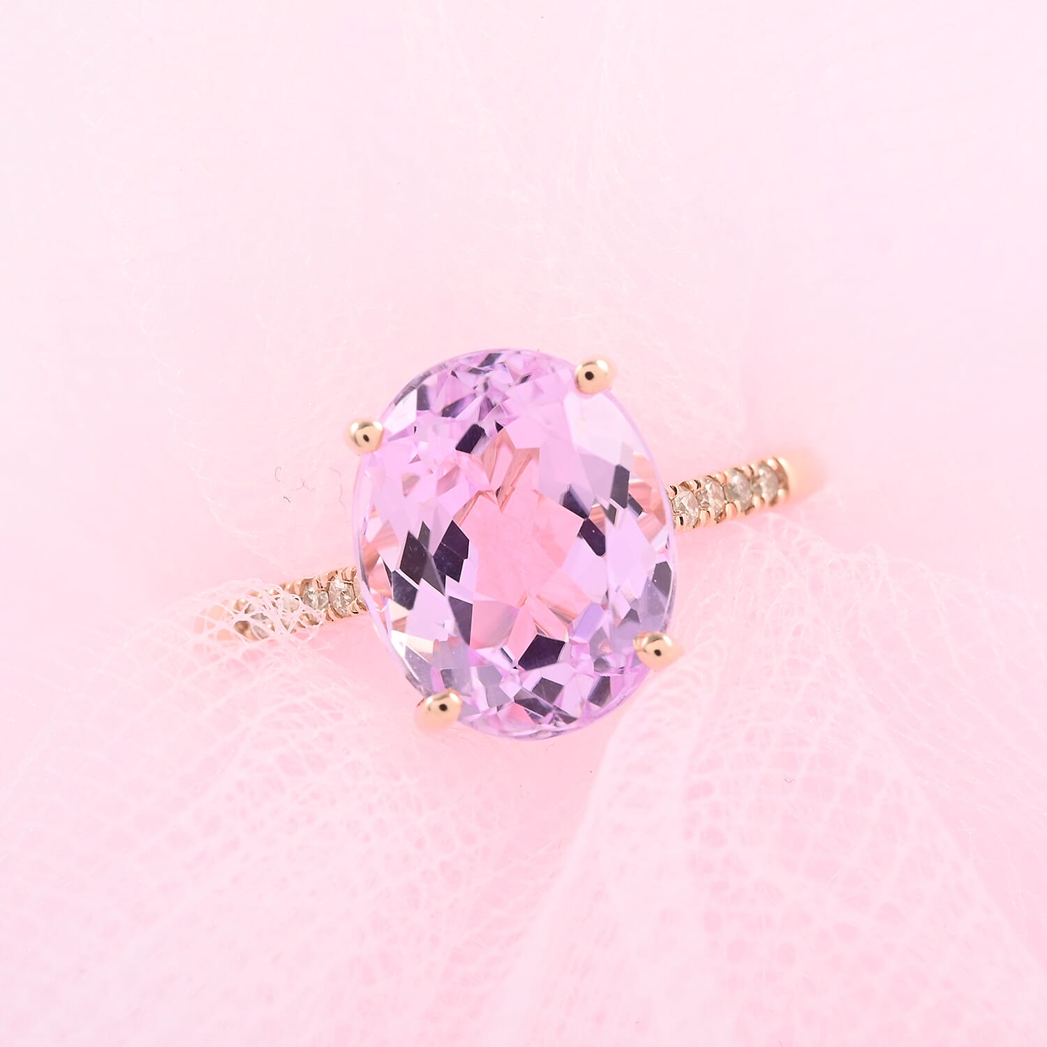 Certified & Appraised Luxoro 14K Rose Gold AAA Martha Rocha Kunzite and G-H I1 Diamond Ring (Size 10.0) 4.70 ctw