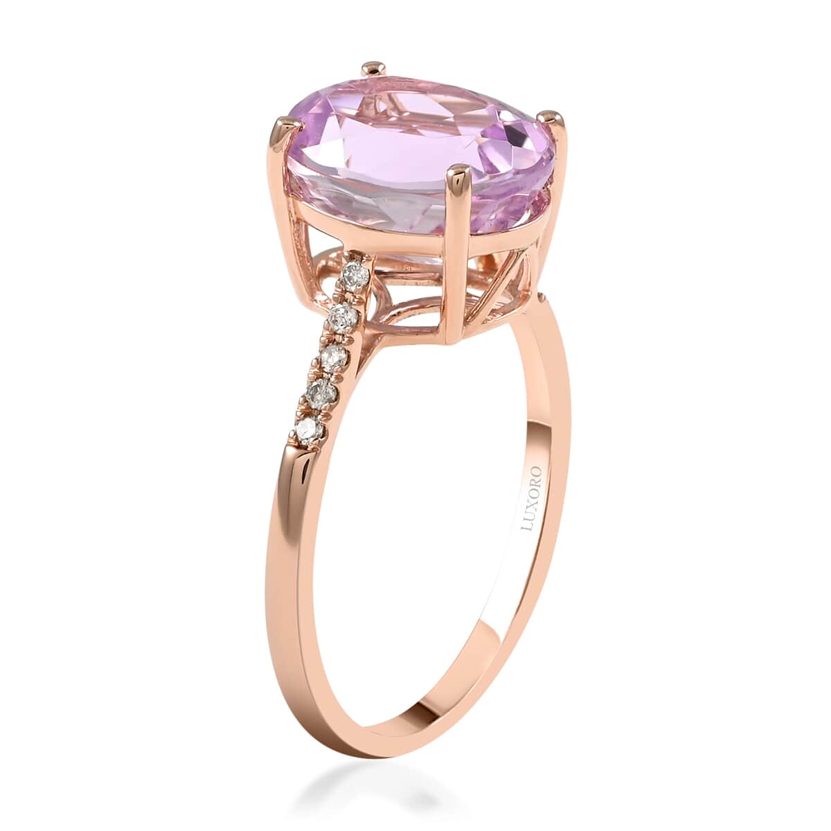 Certified & Appraised LUXORO 14K Rose Gold AAA Martha Rocha Kunzite, Diamond (G-H, I1) Ring (Size 6.0) 4.70 ctw image number 3