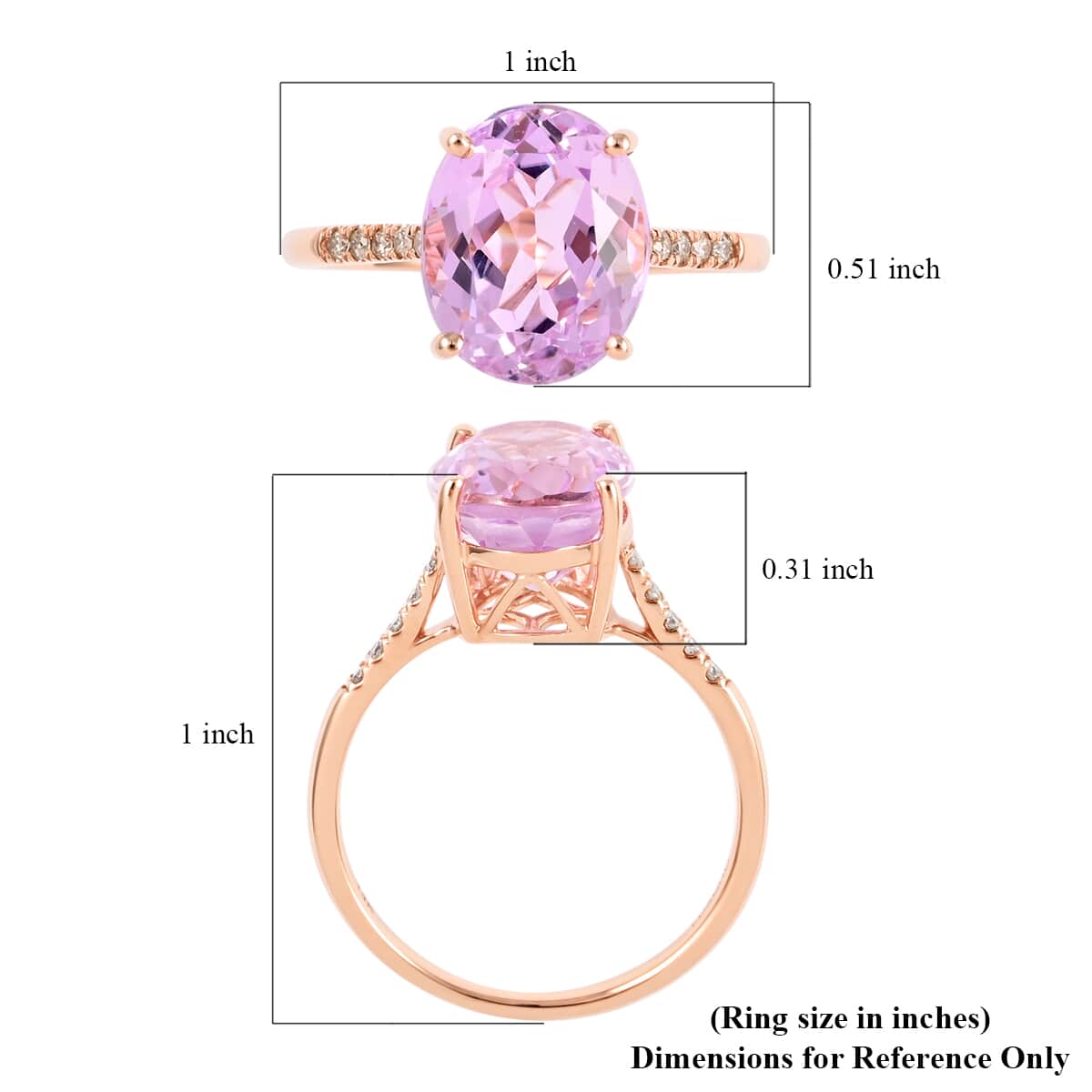 Certified & Appraised LUXORO 14K Rose Gold AAA Martha Rocha Kunzite, Diamond (G-H, I1) Ring (Size 6.0) 4.70 ctw image number 5