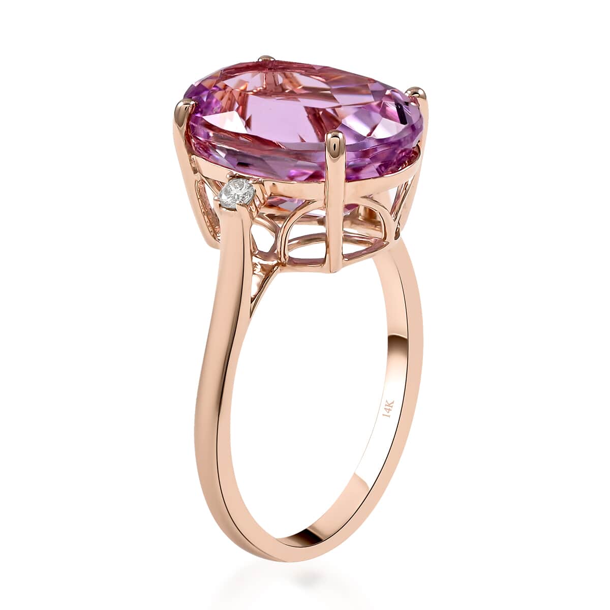 Certified LUXORO 14K Rose Gold AAA Martha Rocha Kunzite and G-H I1 Diamond Ring 2.85 Grams 8.00 ctw image number 3