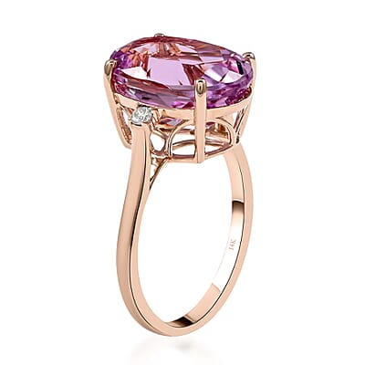 Certified & Appraised Luxoro 14K Rose Gold AAA Martha Rocha Kunzite and G-H I1 Diamond Ring (Size 10.0) 2.85 Grams 8.00 ctw