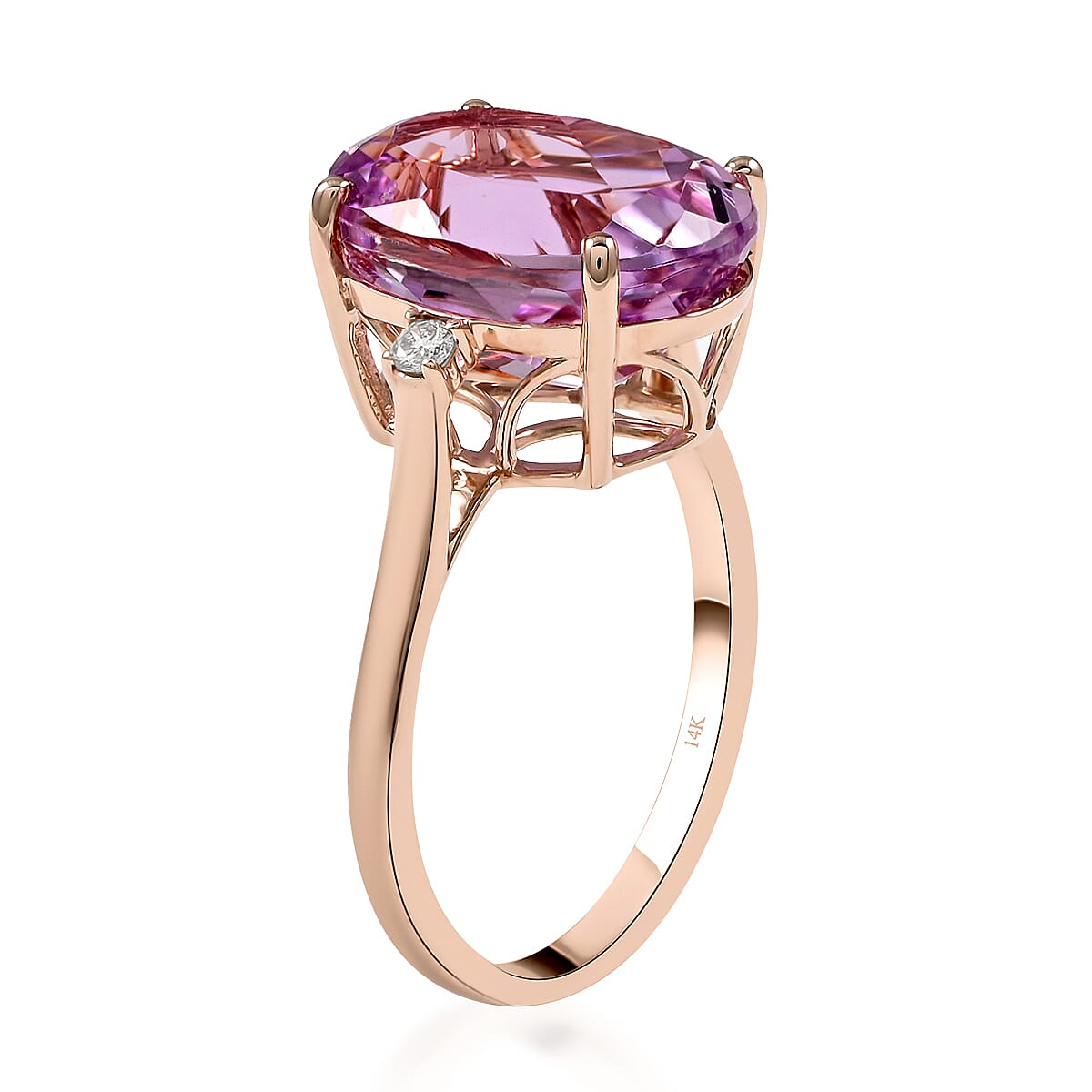 Certified and Appraised Luxoro 14K Rose Gold AAA Martha Rocha Kunzite and G-H I1 Diamond Ring (Size 6.0) 8.00 ctw