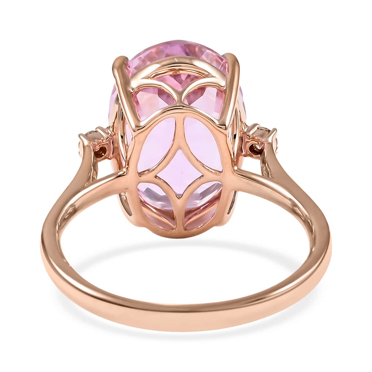 Certified & Appraised Luxoro 14K Rose Gold AAA Martha Rocha Kunzite and G-H I1 Diamond Ring (Size 8.0) 8.00 ctw image number 4