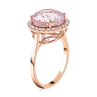 Certified & Appraised Luxoro AAA Martha Rocha Kunzite and G-H I1 Diamond 6.80 ctw Halo Ring in 14K Rose Gold (Size 10.0)
