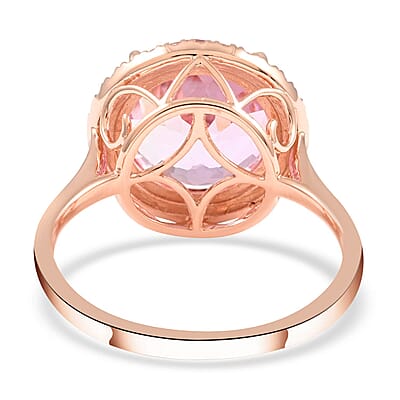 Certified & Appraised Luxoro AAA Martha Rocha Kunzite and G-H I1 Diamond 6.80 ctw Halo Ring in 14K Rose Gold (Size 10.0)