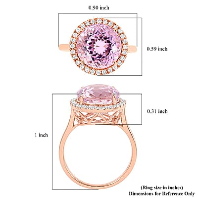 Certified & Appraised Luxoro AAA Martha Rocha Kunzite and G-H I1 Diamond 6.80 ctw Halo Ring in 14K Rose Gold (Size 10.0)