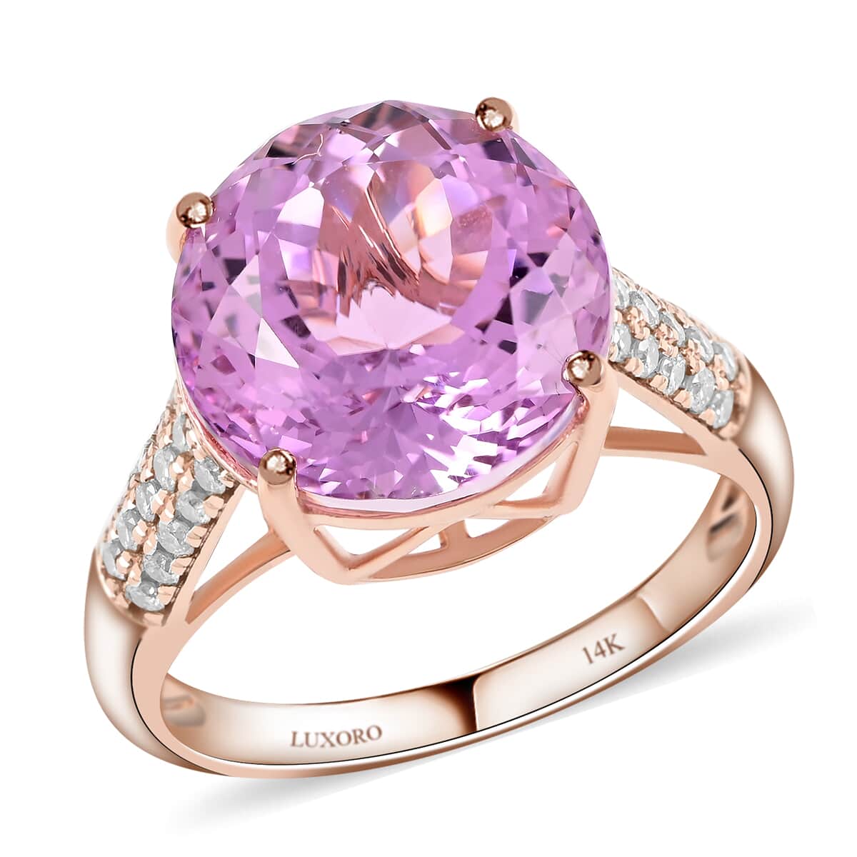 Certified LUXORO 14K Rose Gold AAA Martha Rocha Kunzite and G-H I1 Diamond Halo Ring 3.31 Grams 8.45 ctw image number 0