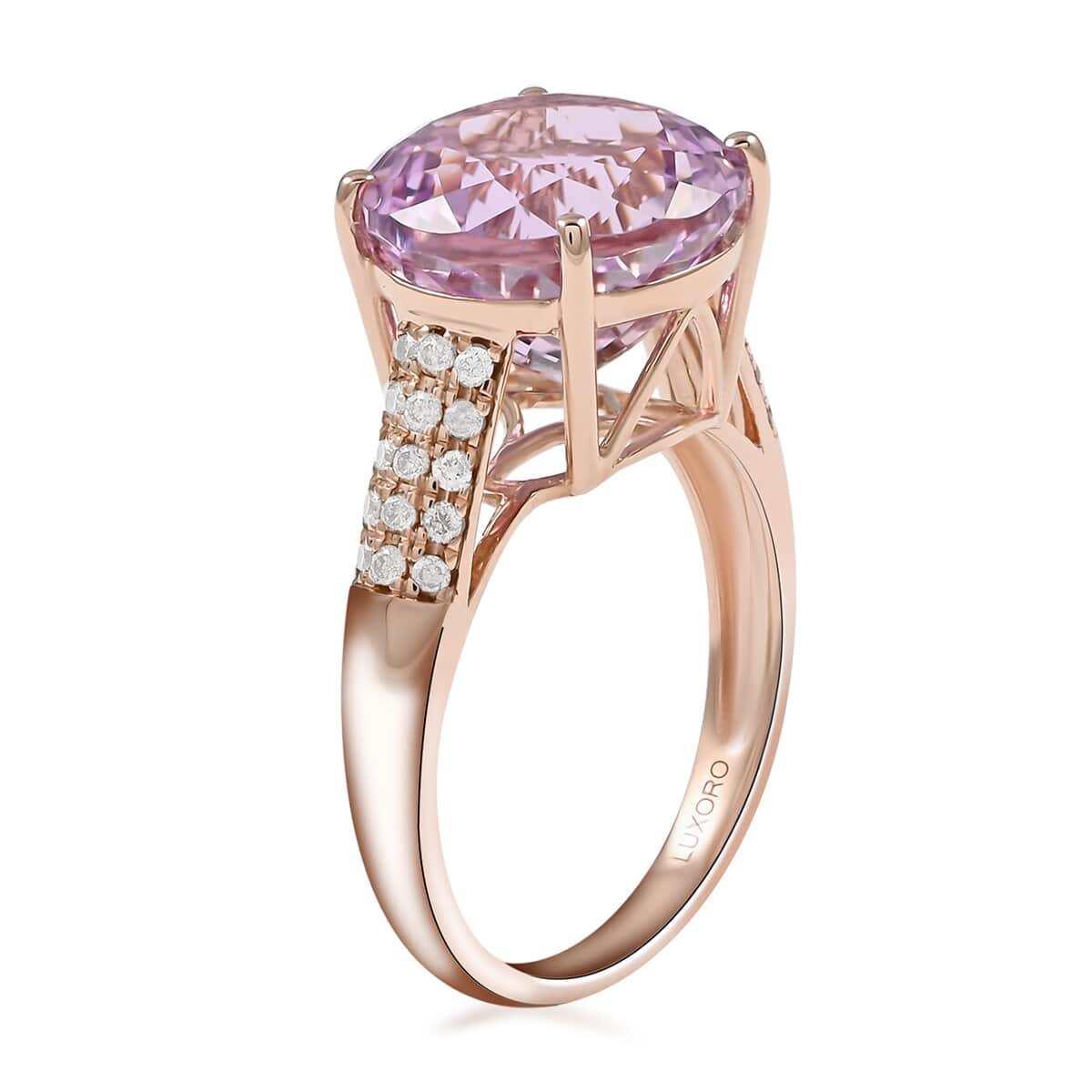 Certified LUXORO 14K Rose Gold AAA Martha Rocha Kunzite and G-H I1 Diamond Halo Ring 3.31 Grams 8.45 ctw image number 3