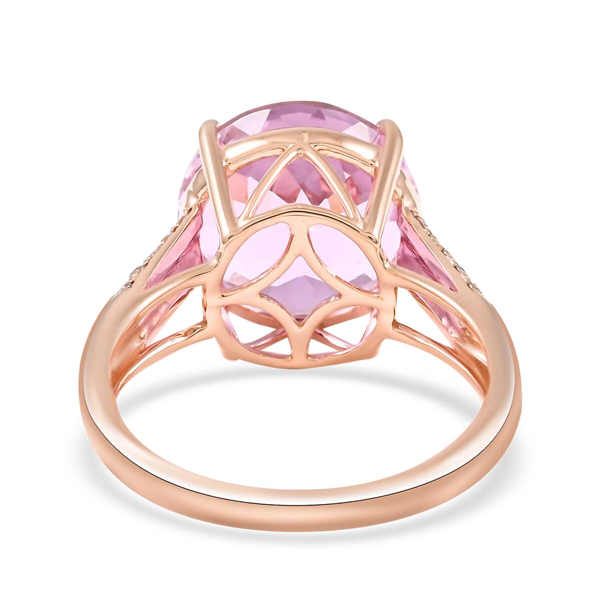 Certified LUXORO 14K Rose Gold AAA Martha Rocha Kunzite and G-H I1 Diamond Halo Ring 3.31 Grams 8.45 ctw image number 4