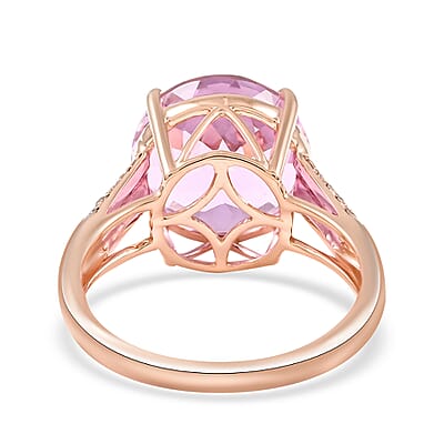 Certified & Appraised Luxoro 14K Rose Gold AAA Martha Rocha Kunzite and G-H I1 Diamond Halo Ring (Size 10.0) 3.31 Grams 8.45 ctw
