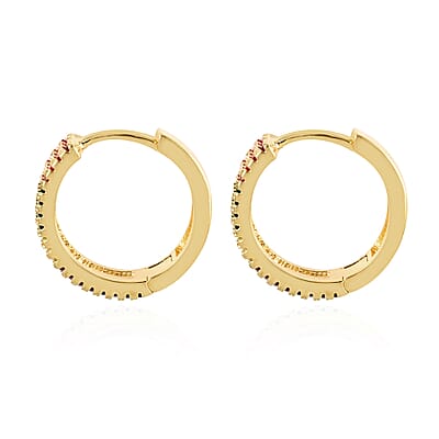 Simulated Multi Color Diamond Huggie Hoop Earrings in Goldtone 1.15 ctw