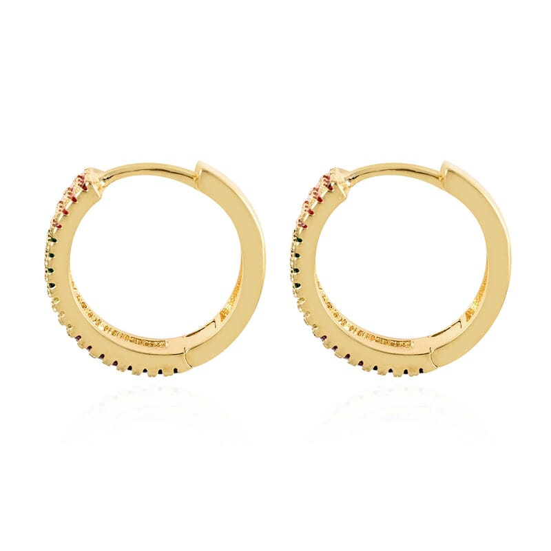 Simulated Multi Color Diamond Huggie Hoop Earrings in Goldtone 1.15 ctw