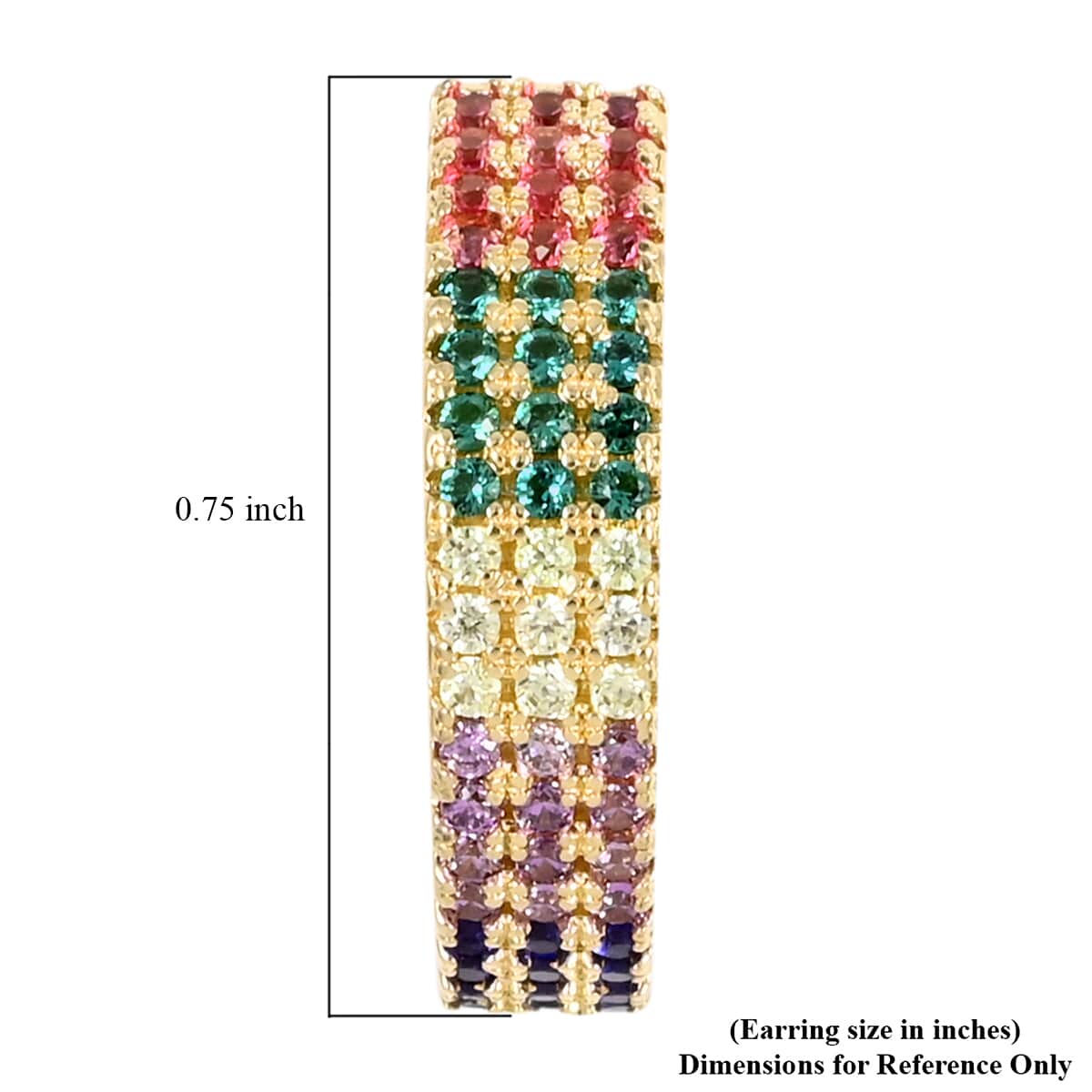 Simulated Multi Color Diamond Huggie Hoop Earrings in Goldtone 1.15 ctw image number 4